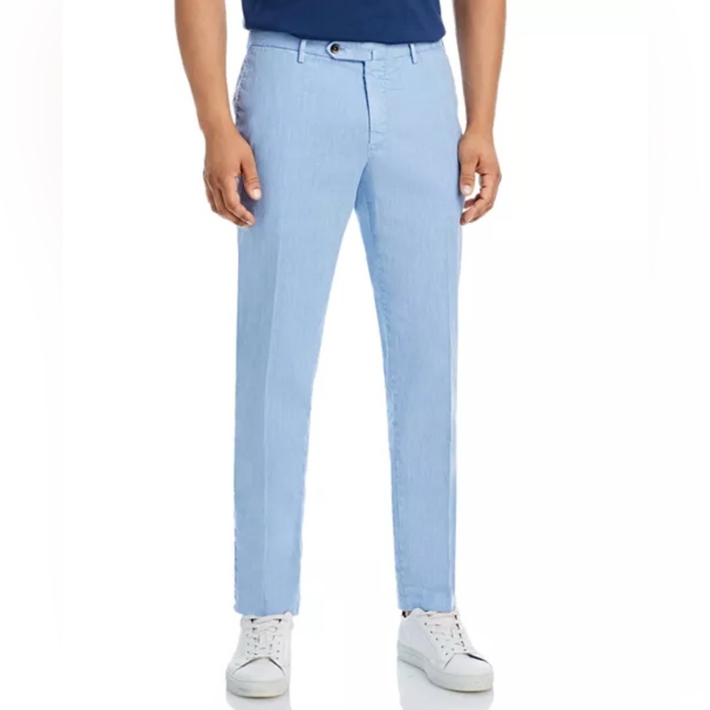 PT Torino Linen & Cotton Delave Slim Fit Trousers, Blue Size 56 NEW w/Tag $395